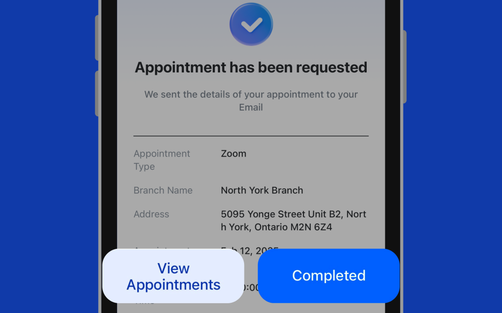 Image of completed appointment booking details